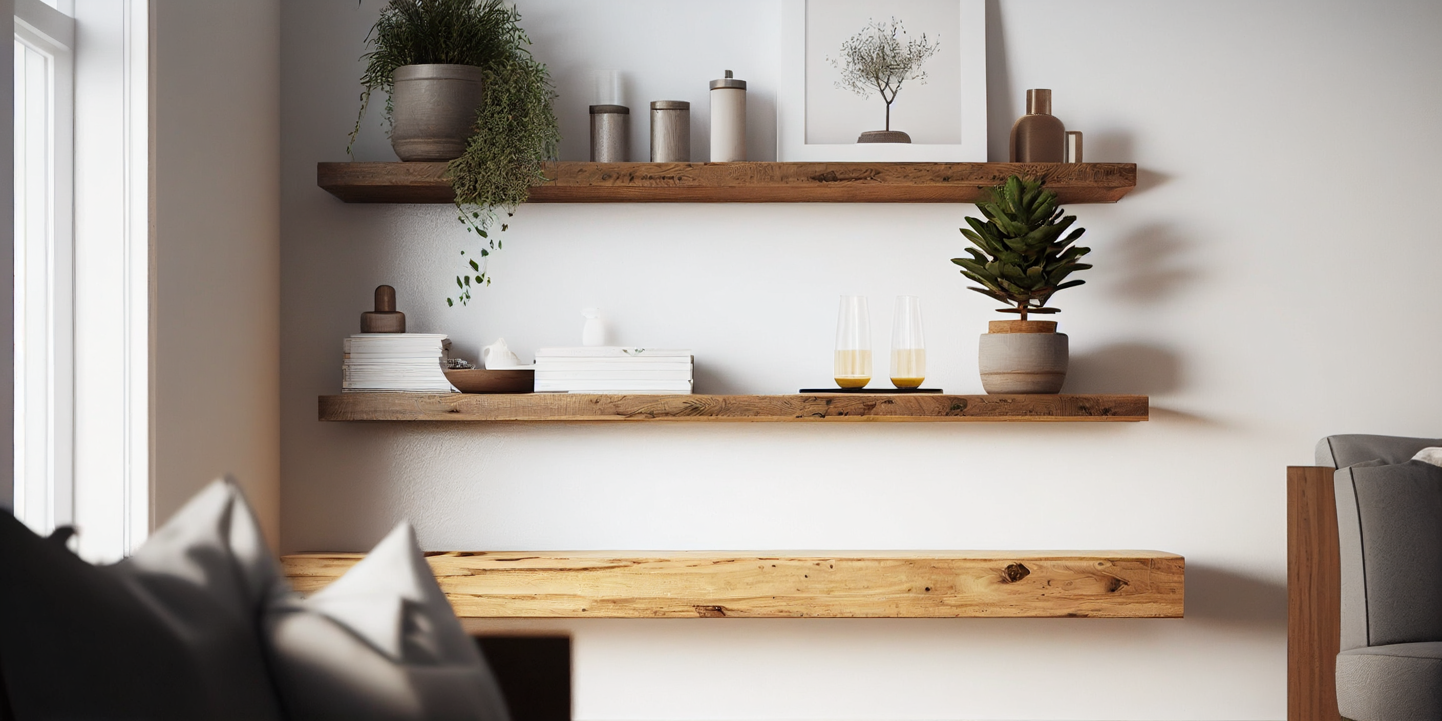 Rustic pine shelves