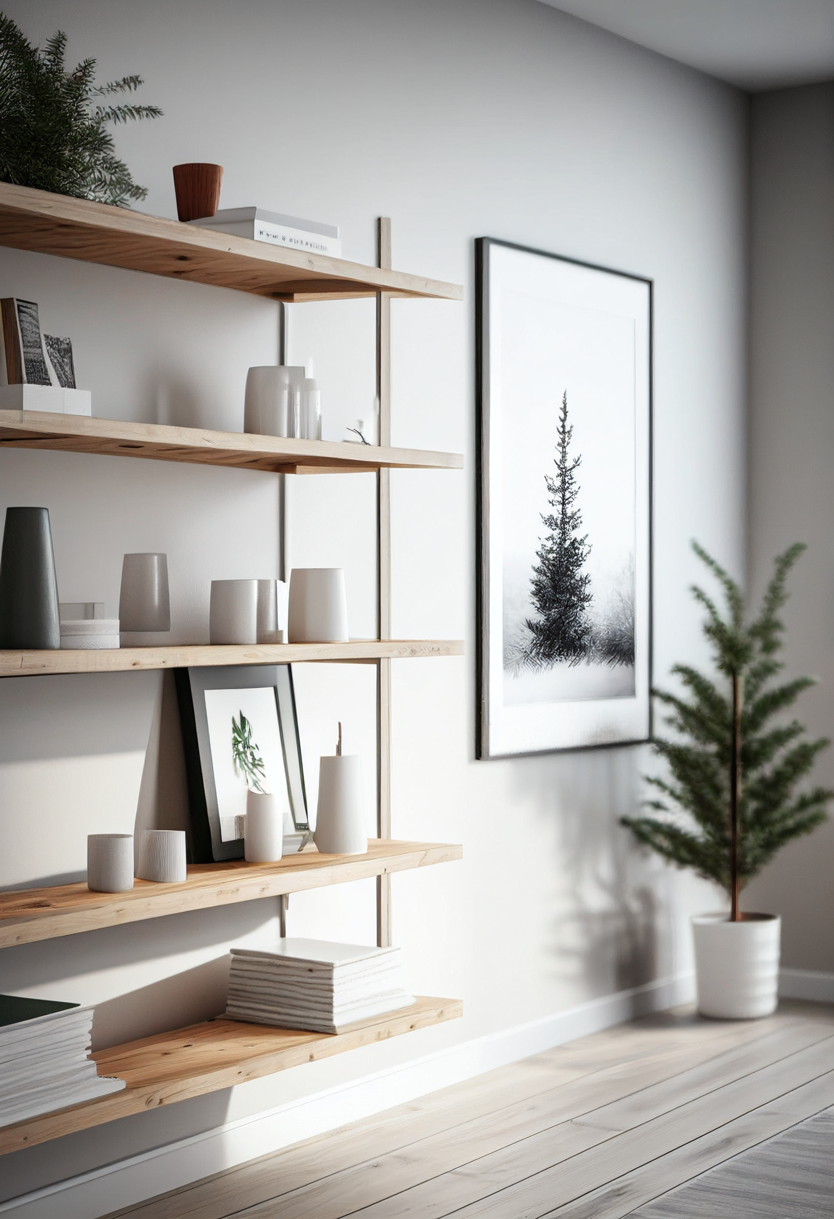 Slim pine shelves