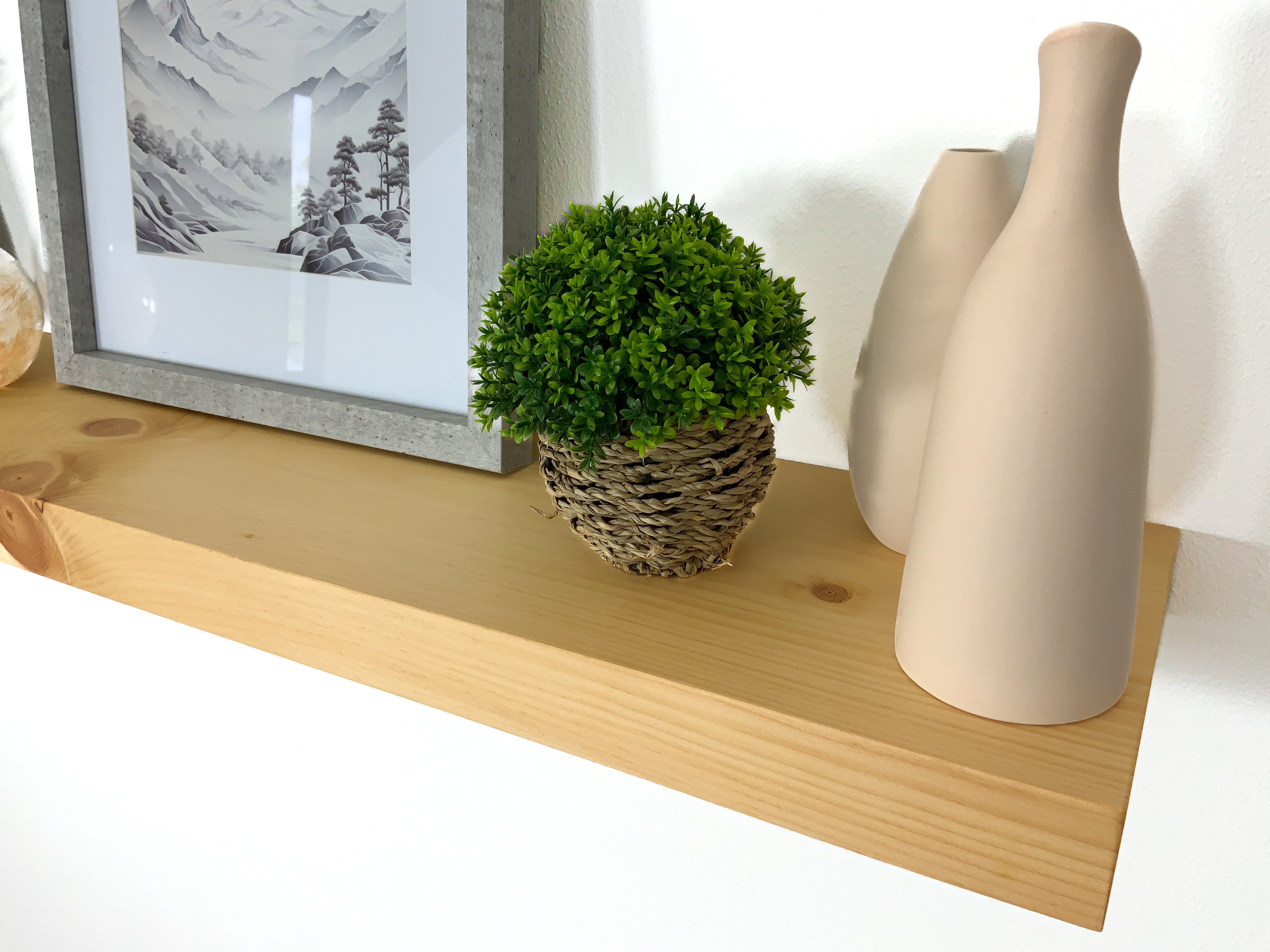Thick modern pine floating shelf side angle
