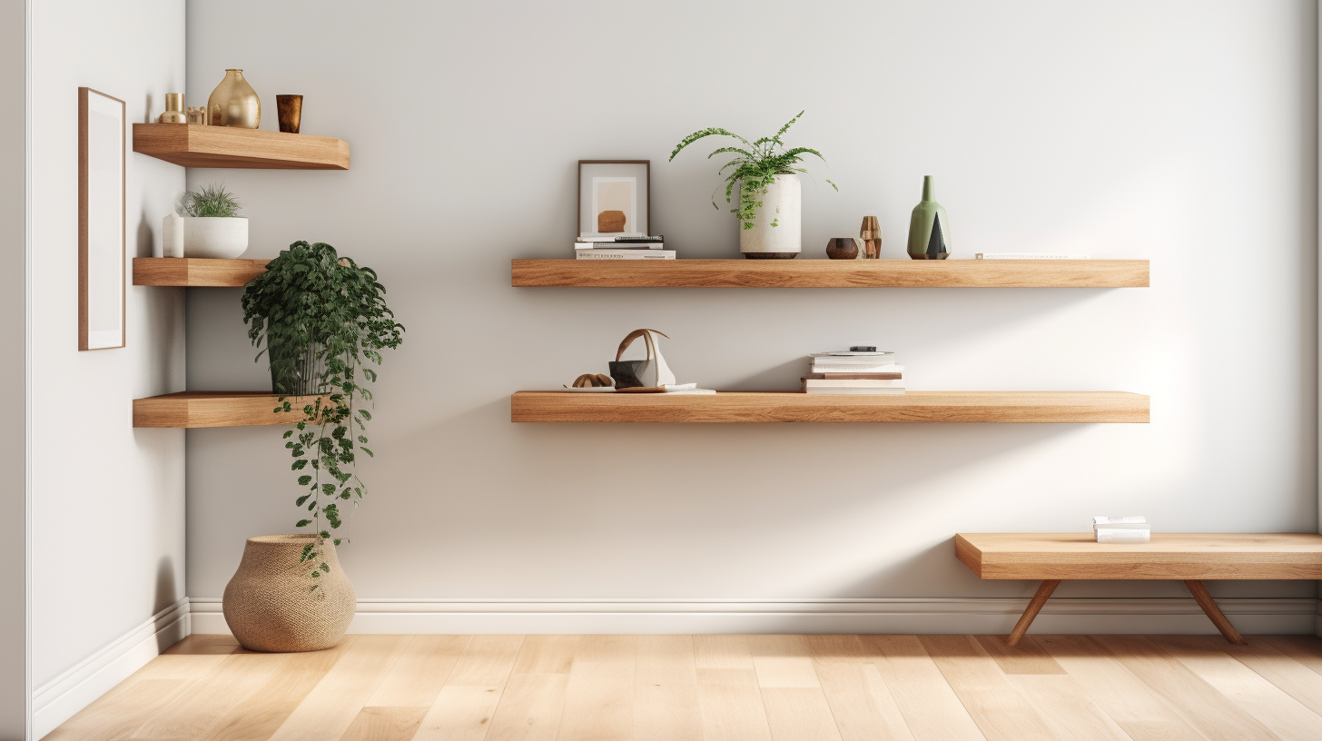 Oak floating corner shelves