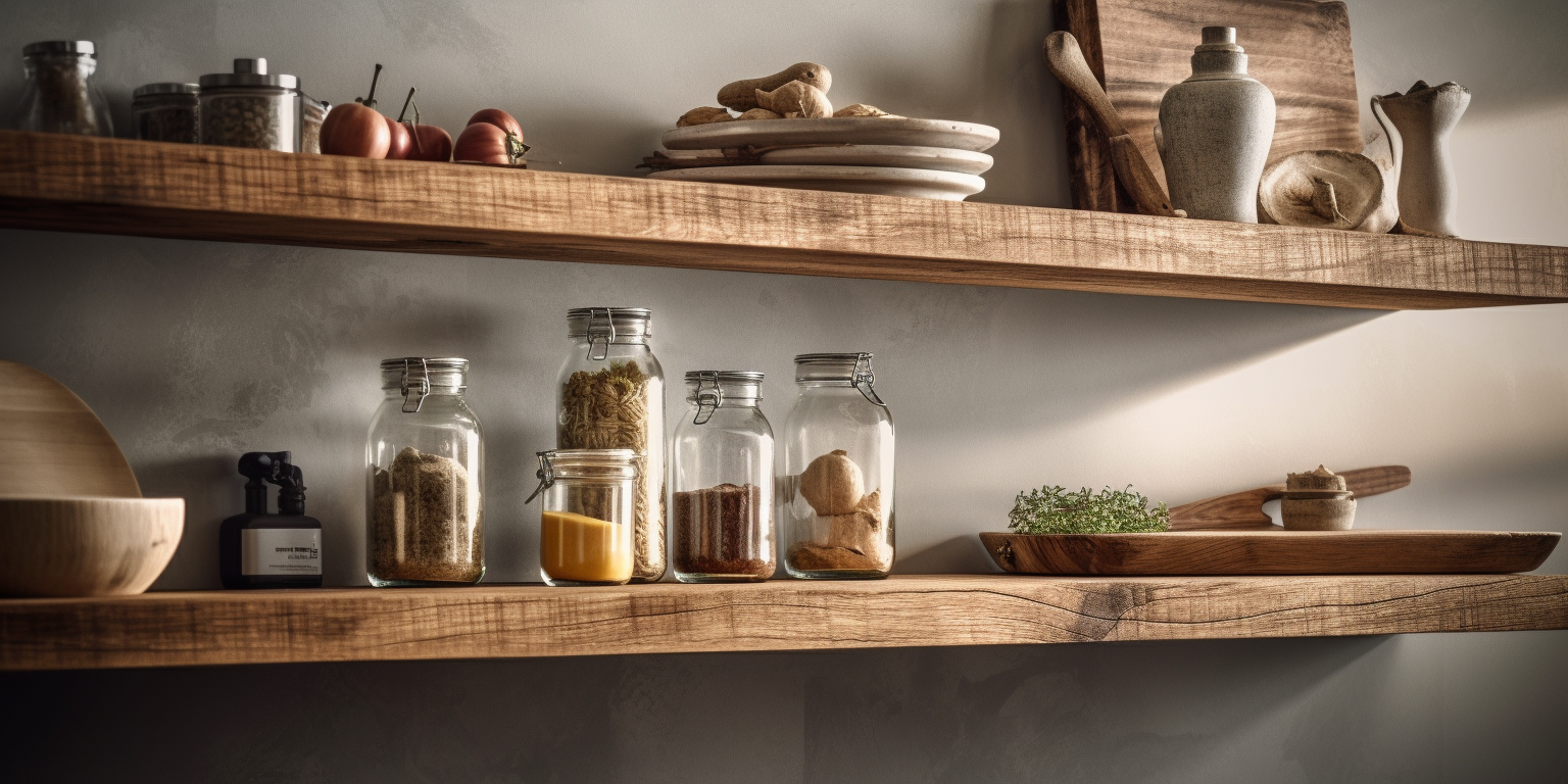 Rustic kitchen floating shelves