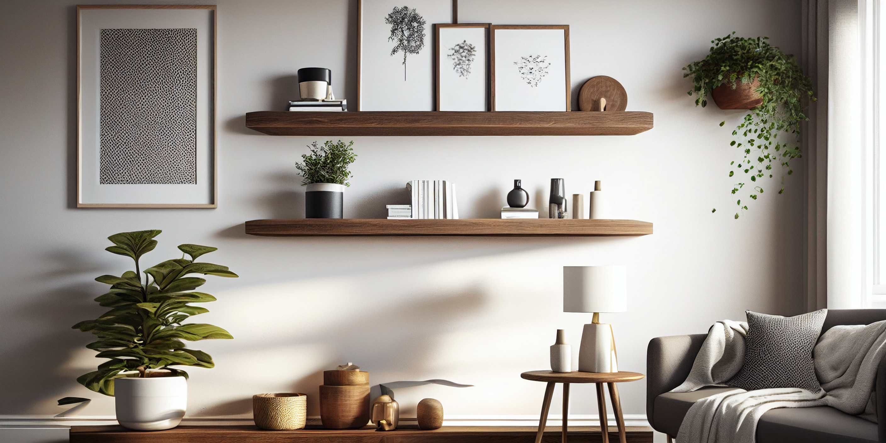 Walnut floating shelves