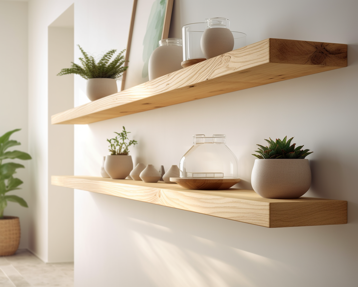 Chunky floating pine shelves