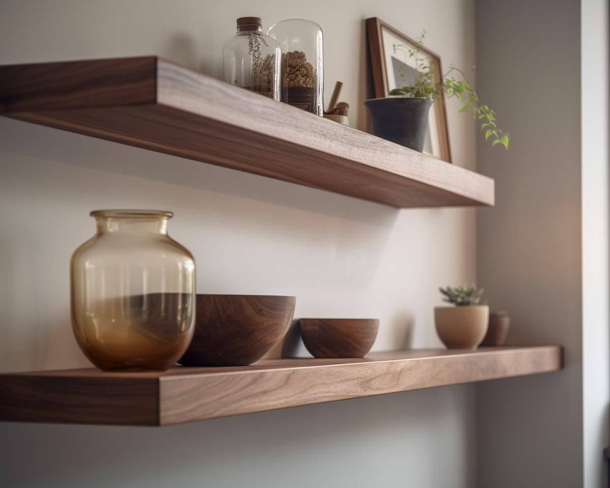 Custom walnut shelves