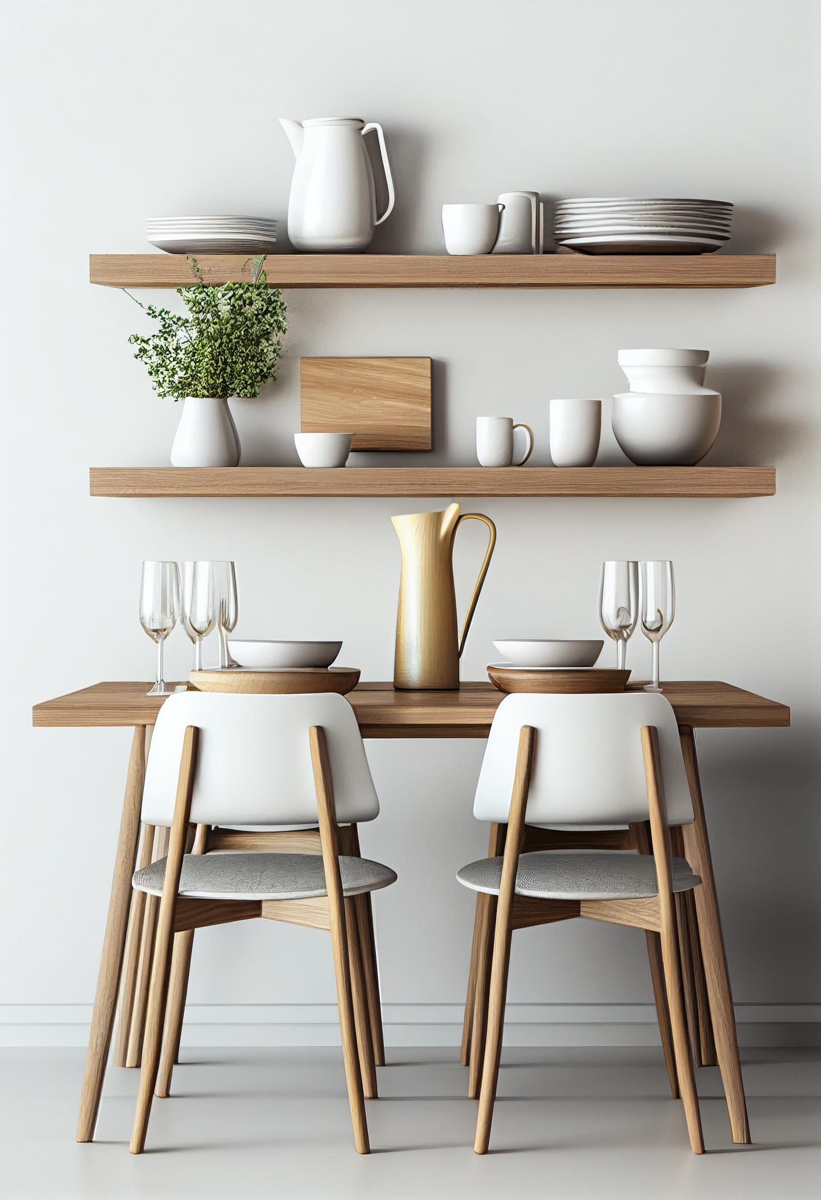 Dining table oak floating shelves