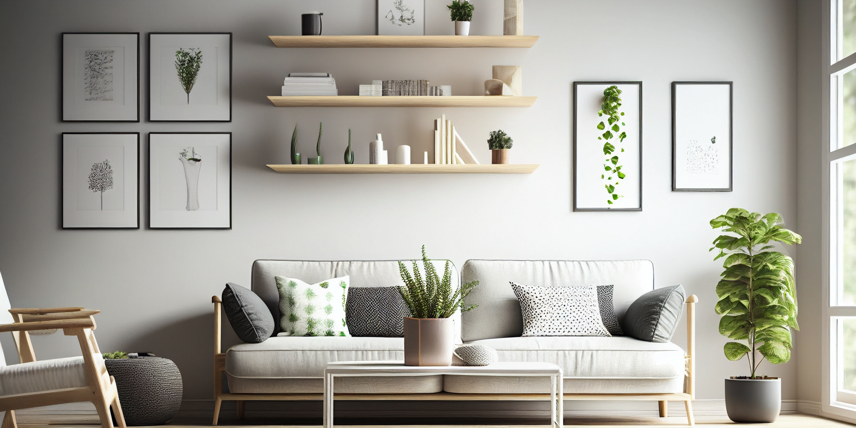 Living room pine shelves