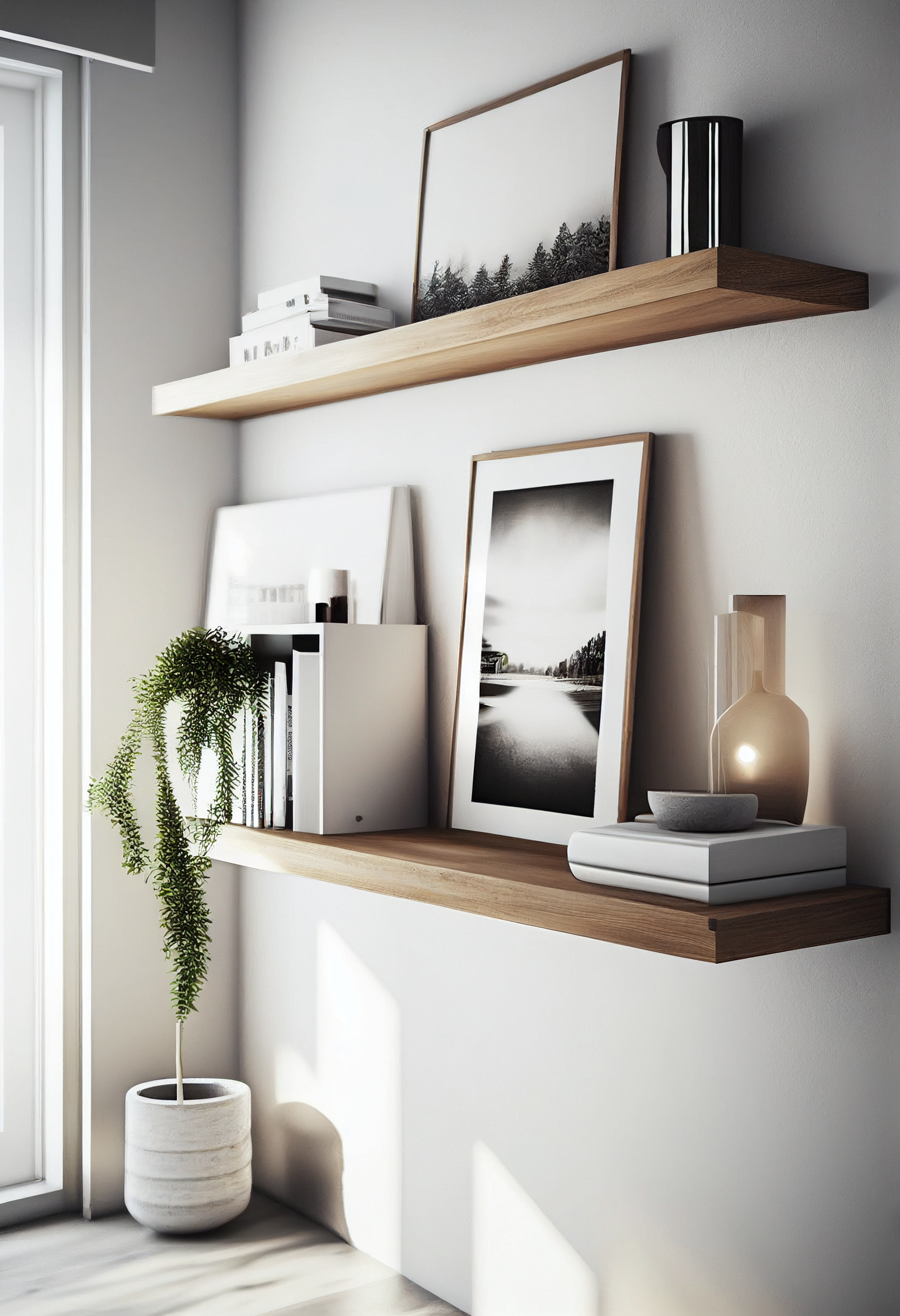 Modern dark floating shelves