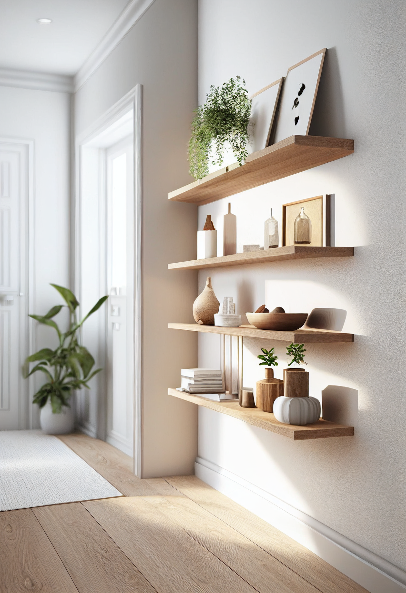 Modern light oak wall shelves