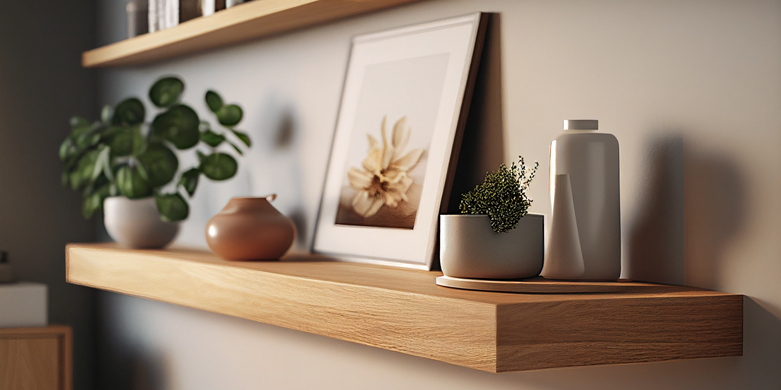 Modern oak floating shelves