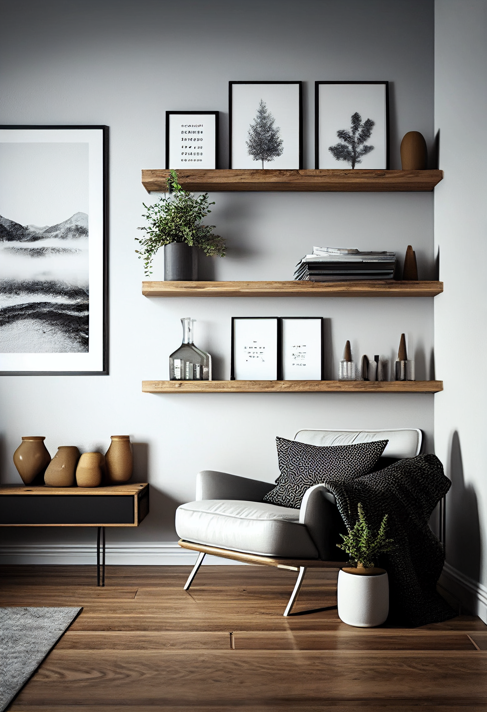 Rustic oak corner shelves