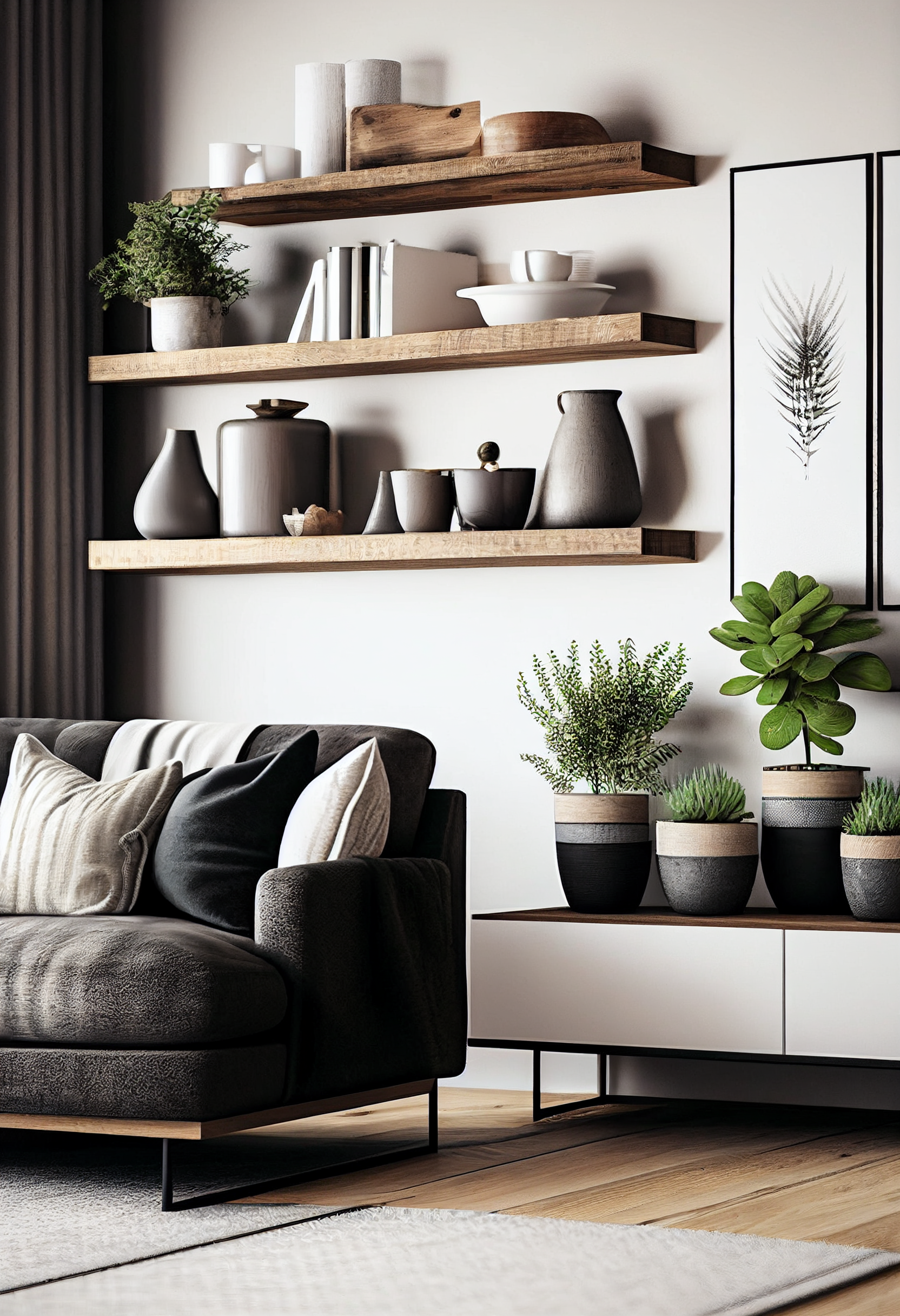 Rustic oak floating shelves