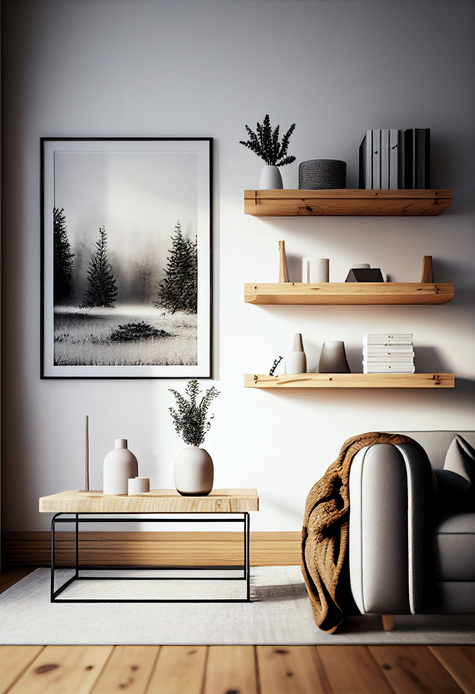 Rustic pine wall shelves