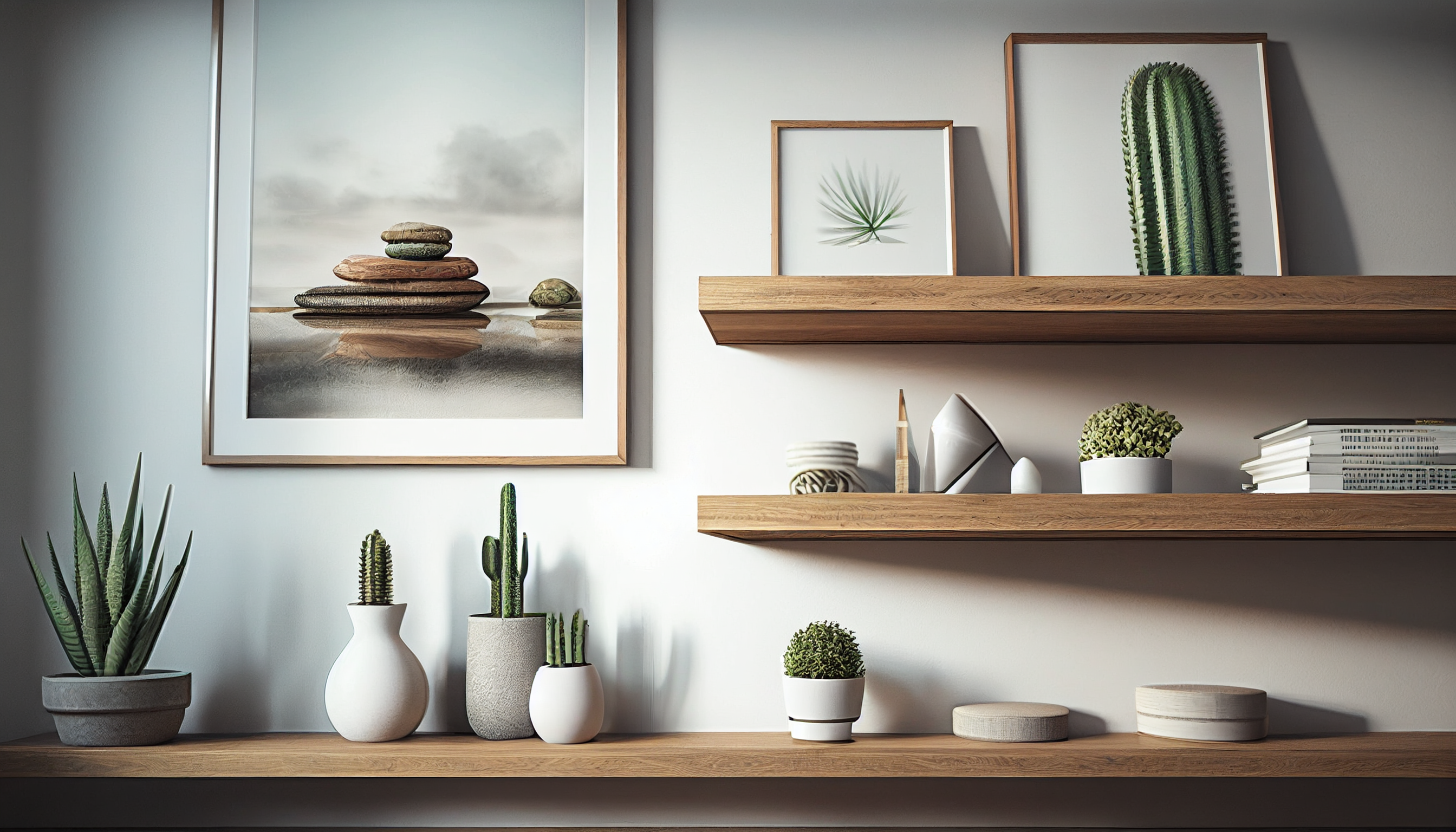 Rustic wooden floating shelves