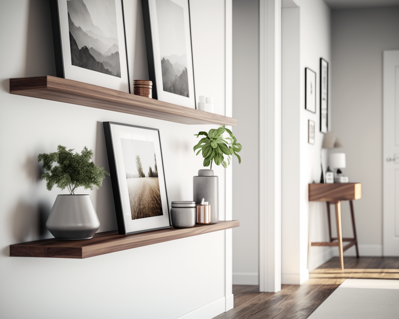 Thick walnut floating shelves