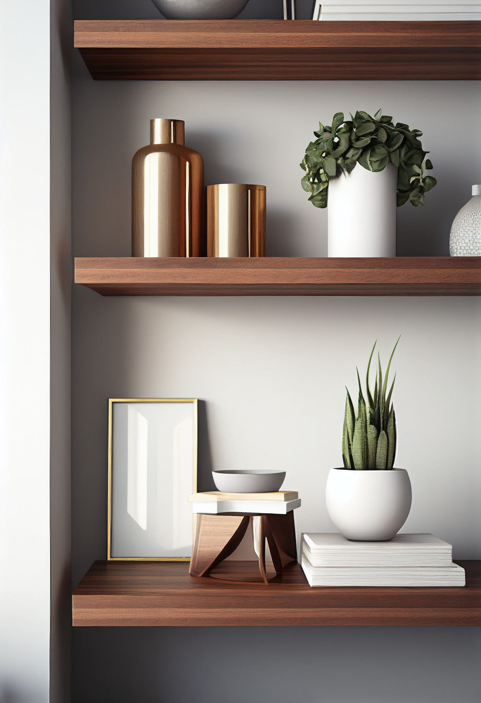 Walnut wall shelves