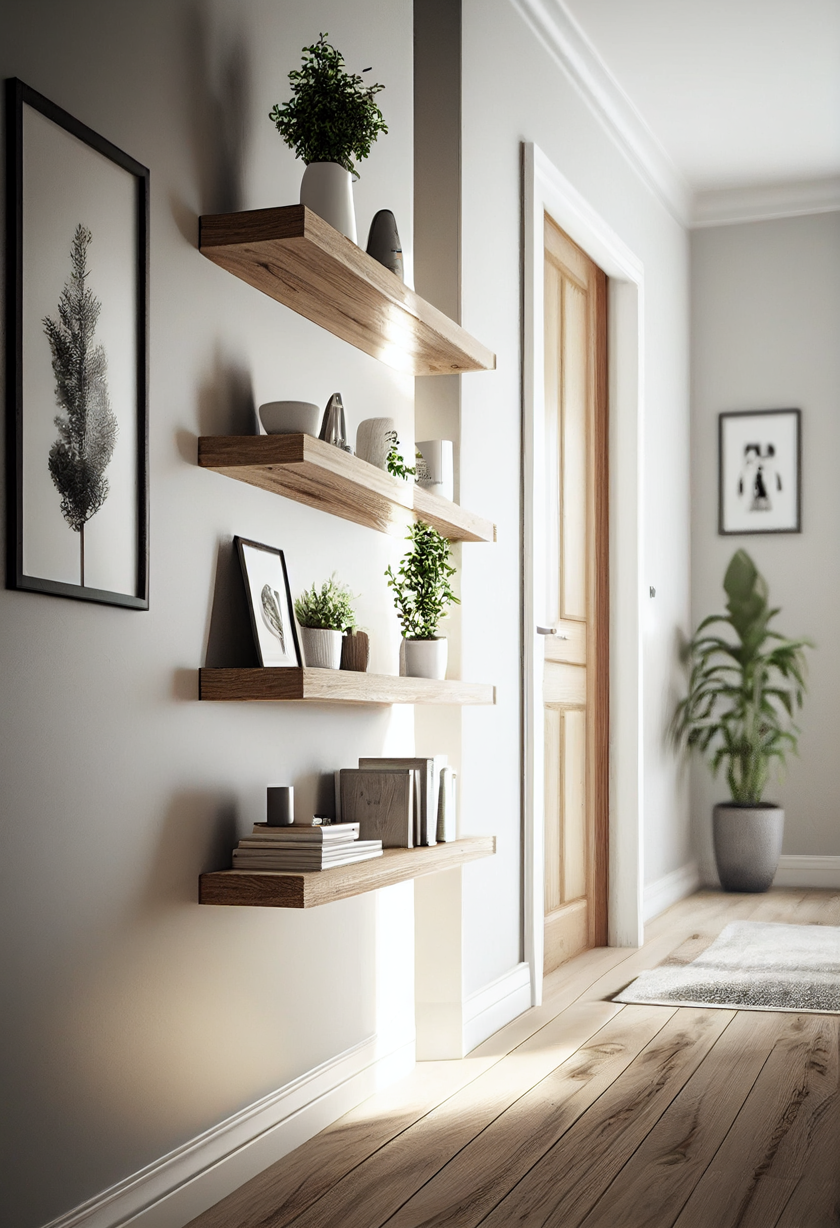 Wooden rustic wall shelves